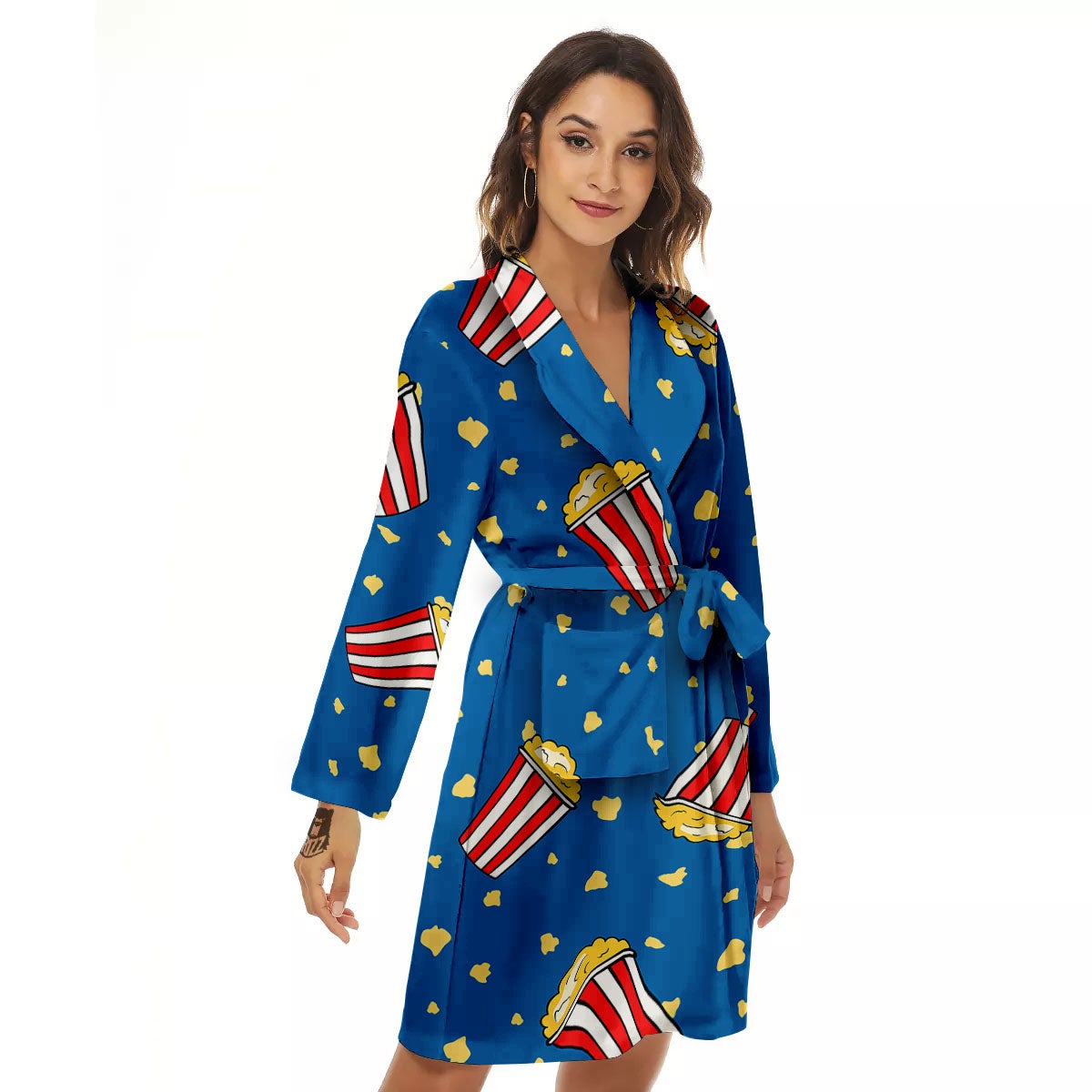 Pattern Popcorn Print Women's Robe-grizzshop