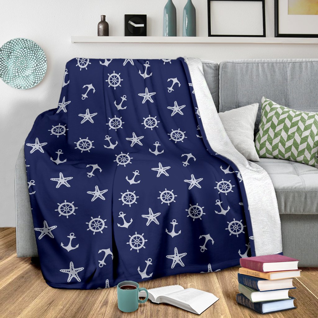 Pattern Print Anchor Nautical Blanket-grizzshop