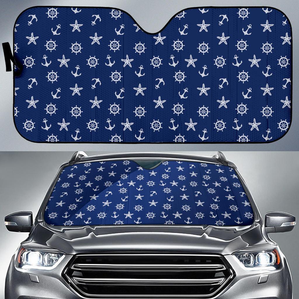 Pattern Print Anchor Nautical Car Sun Shade-grizzshop