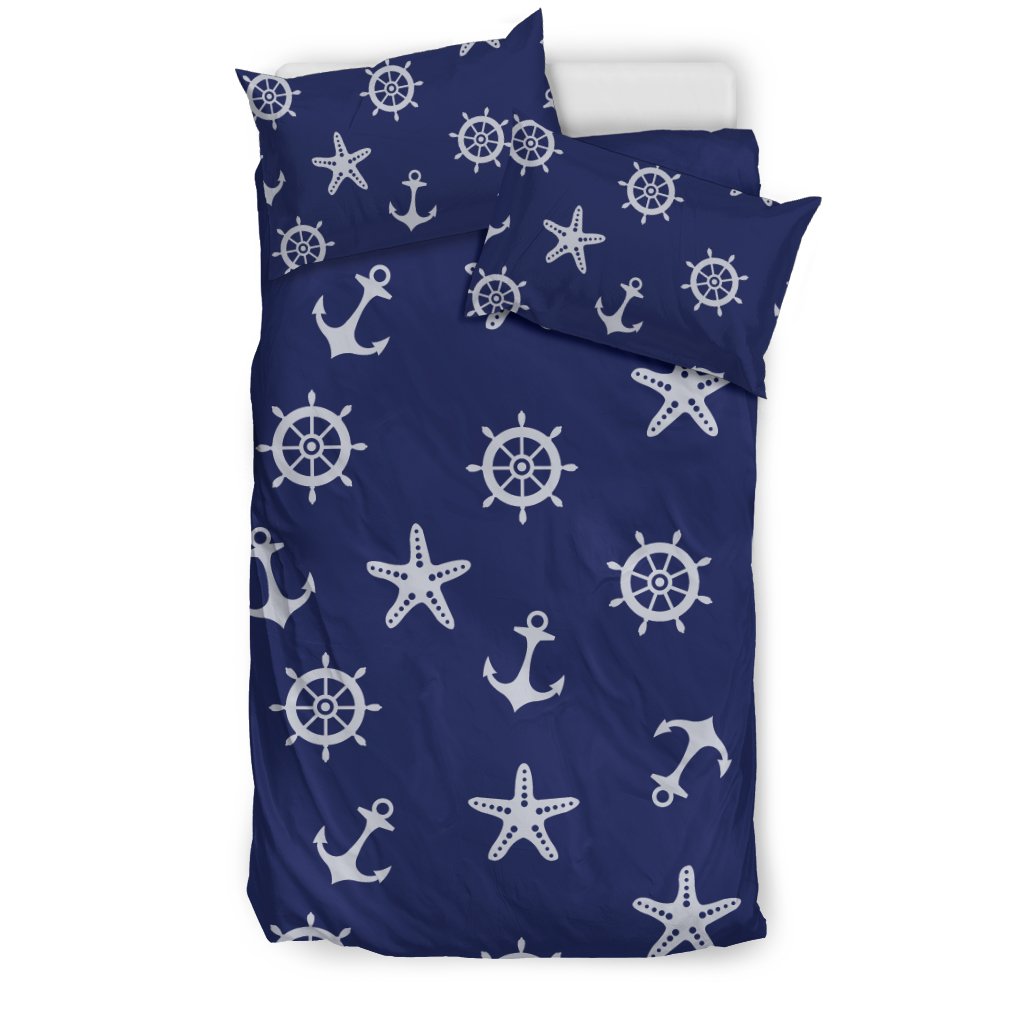 Pattern Print Anchor Nautical Duvet Cover Bedding Set-grizzshop