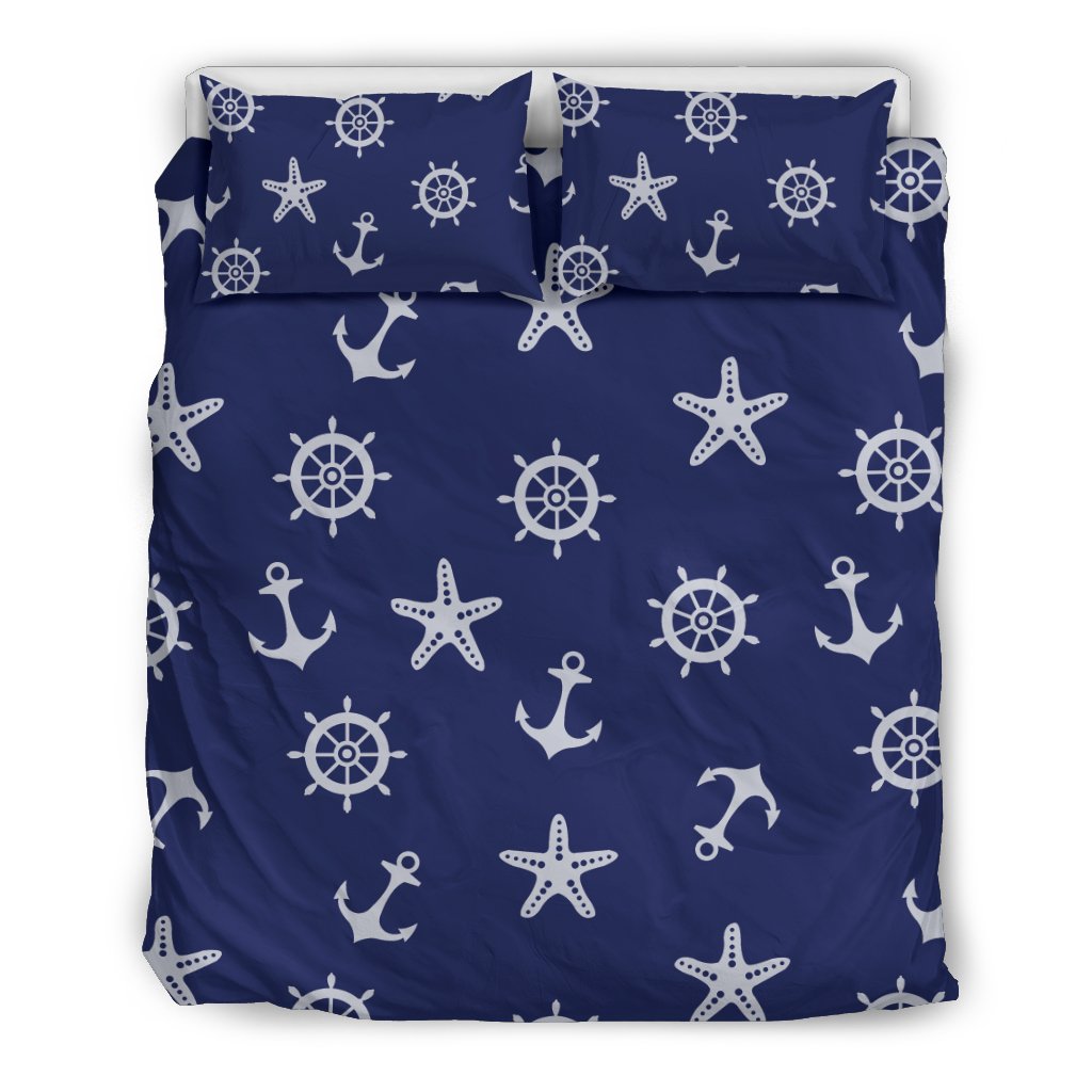 Pattern Print Anchor Nautical Duvet Cover Bedding Set-grizzshop