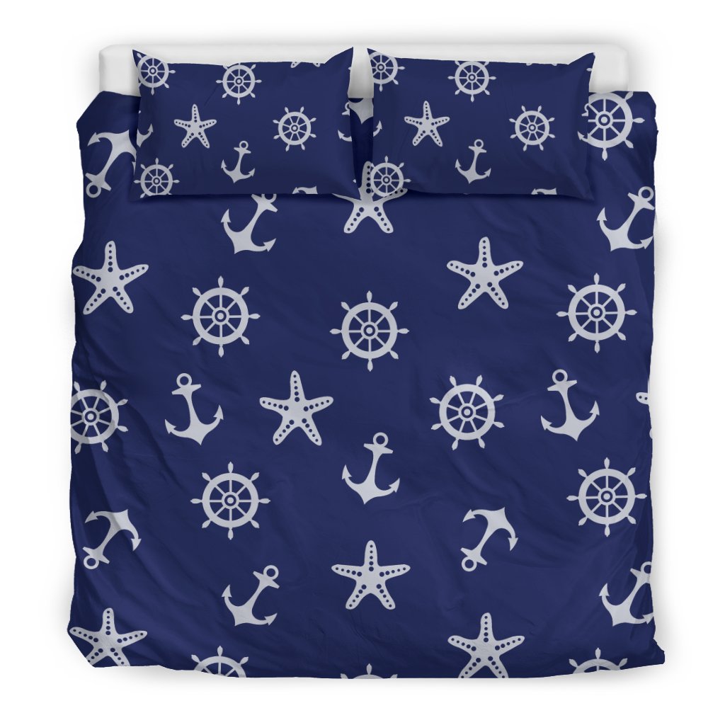 Pattern Print Anchor Nautical Duvet Cover Bedding Set-grizzshop