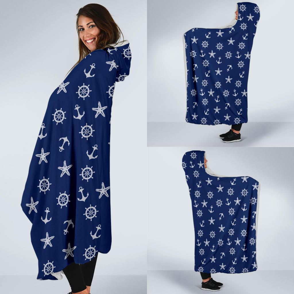 Pattern Print Anchor Nautical Hooded Blanket-grizzshop