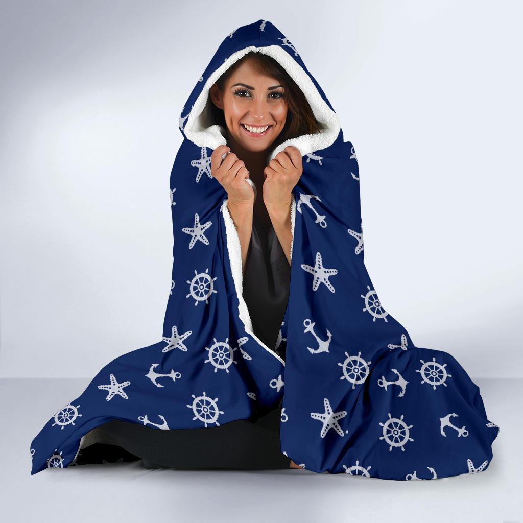 Pattern Print Anchor Nautical Hooded Blanket-grizzshop