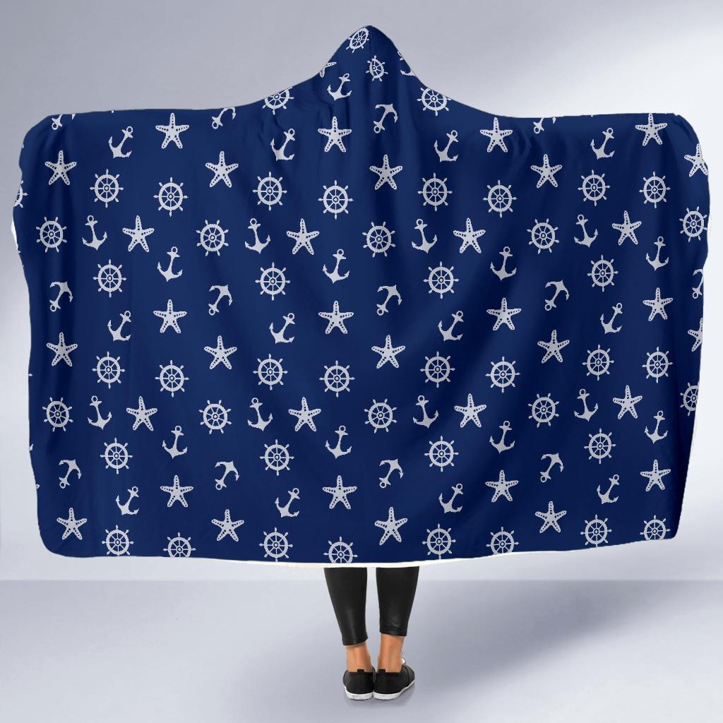 Pattern Print Anchor Nautical Hooded Blanket-grizzshop