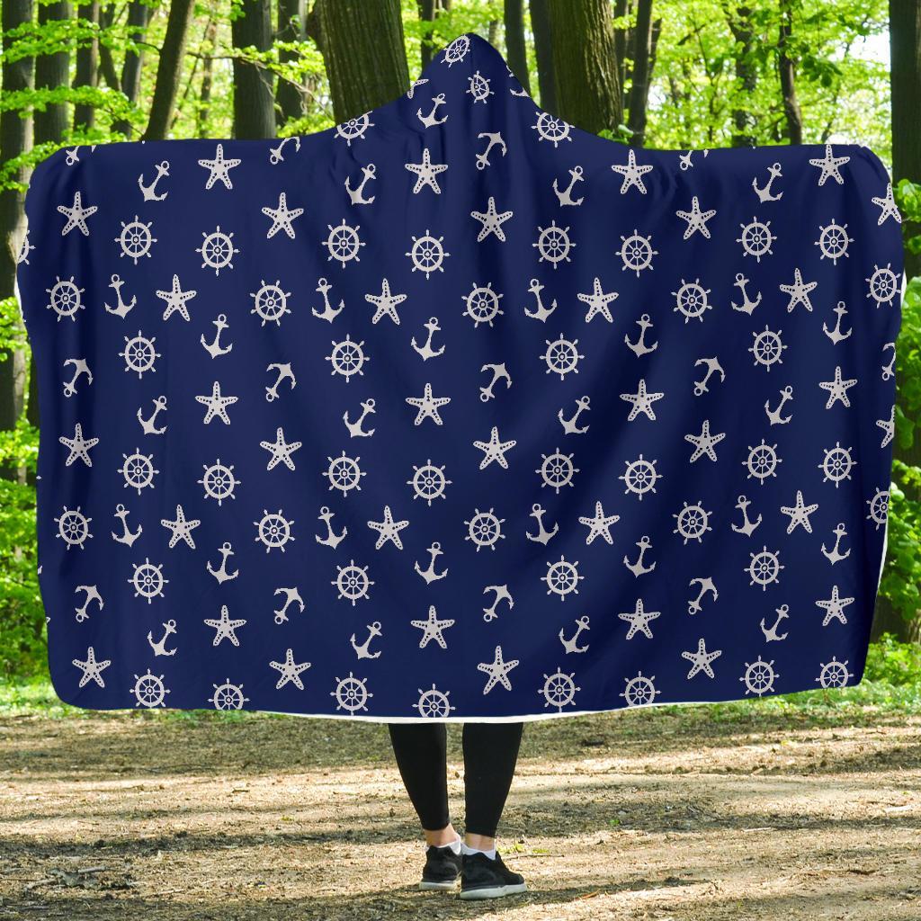 Pattern Print Anchor Nautical Hooded Blanket-grizzshop