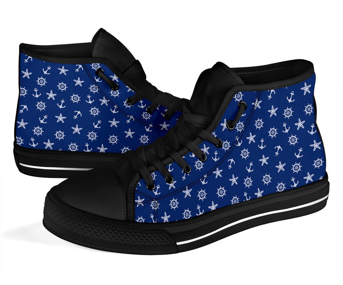 Pattern Print Anchor Nautical Men Women's High Top Shoes-grizzshop