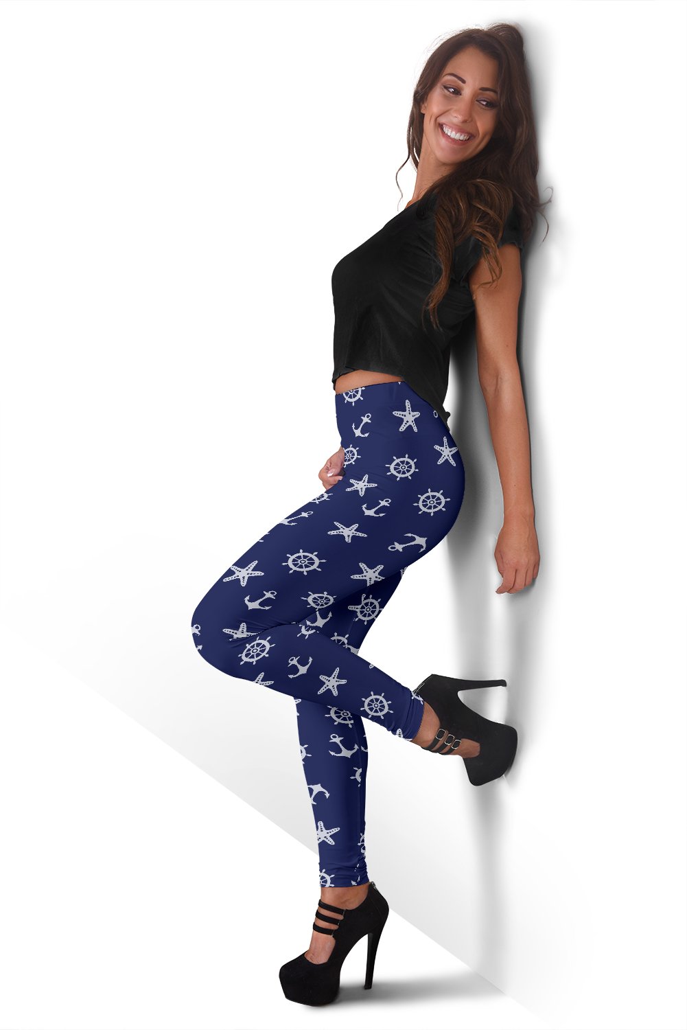 Pattern Print Anchor Nautical Women Leggings-grizzshop