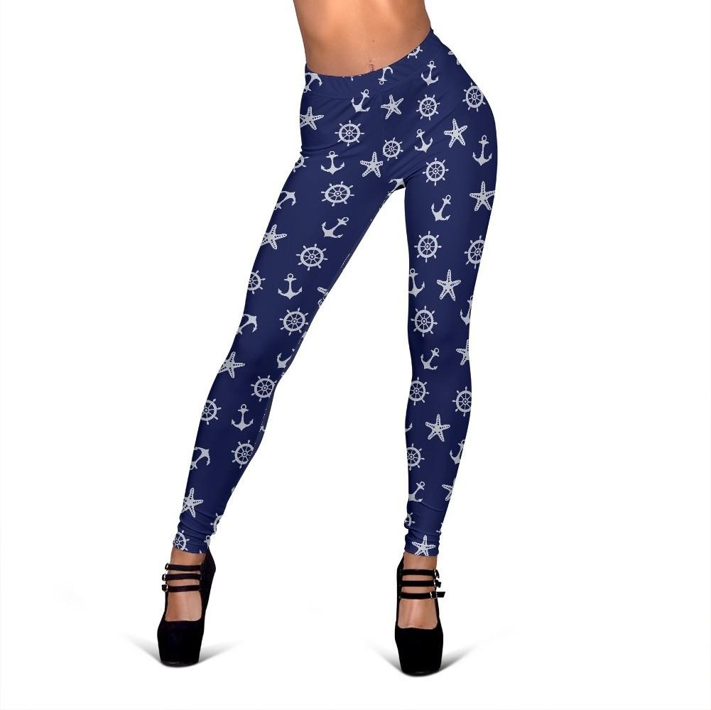 Pattern Print Anchor Nautical Women Leggings-grizzshop