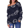 Pattern Print Astronaut Women Off Shoulder Sweatshirt-grizzshop