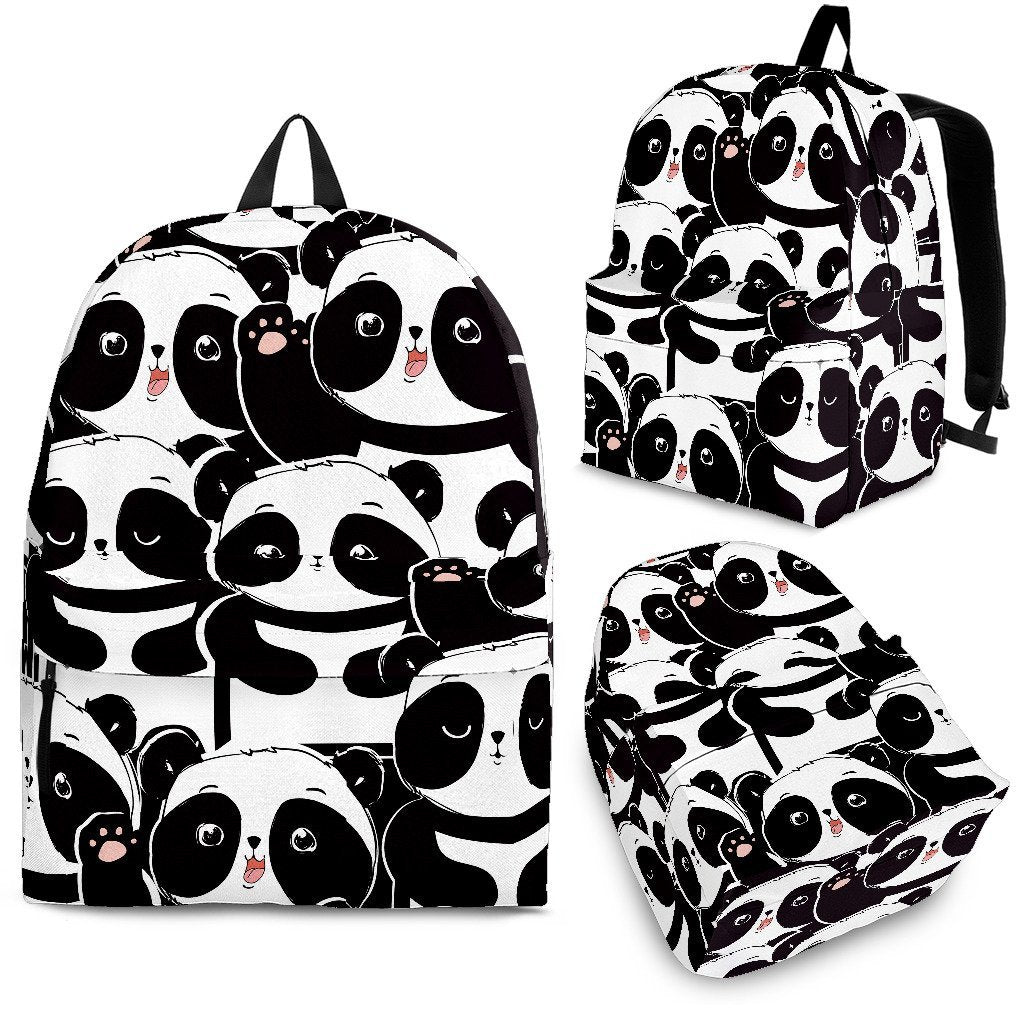 Pattern Print Baby Panda Backpack-grizzshop