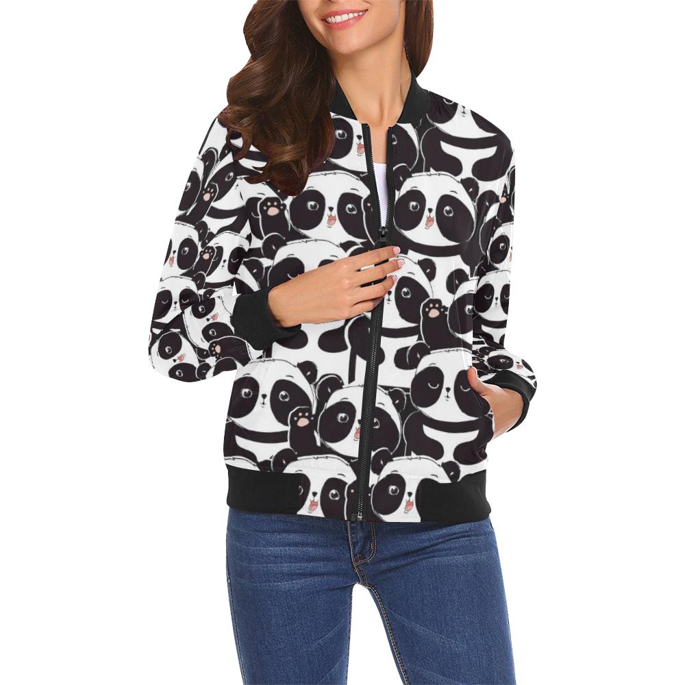Pattern Print Baby Panda Women Casual Bomber Jacket-grizzshop