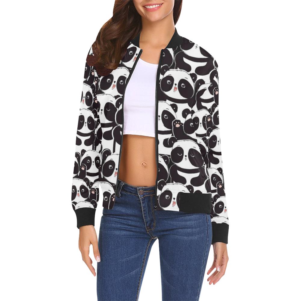 Pattern Print Baby Panda Women Casual Bomber Jacket-grizzshop