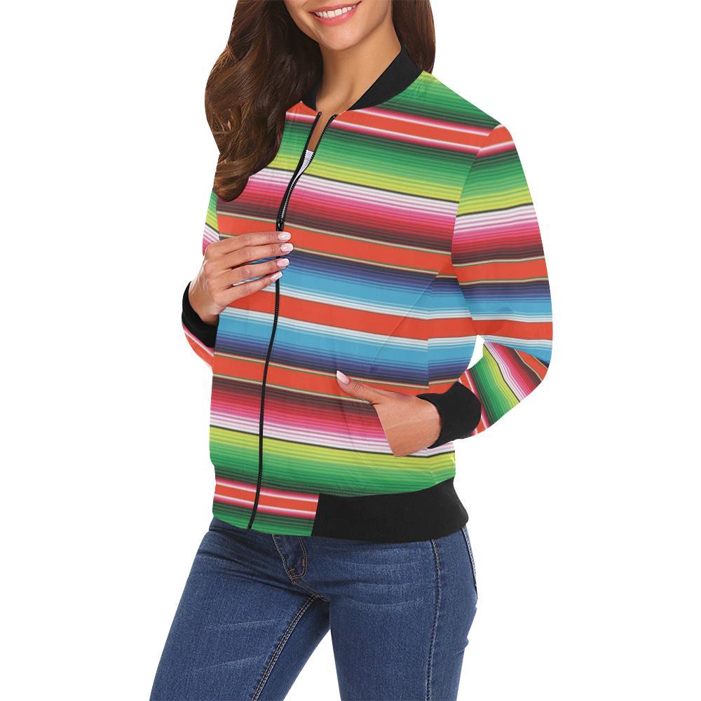 Pattern Print Baja Serape Mexican Blanket Women Casual Bomber Jacket-grizzshop