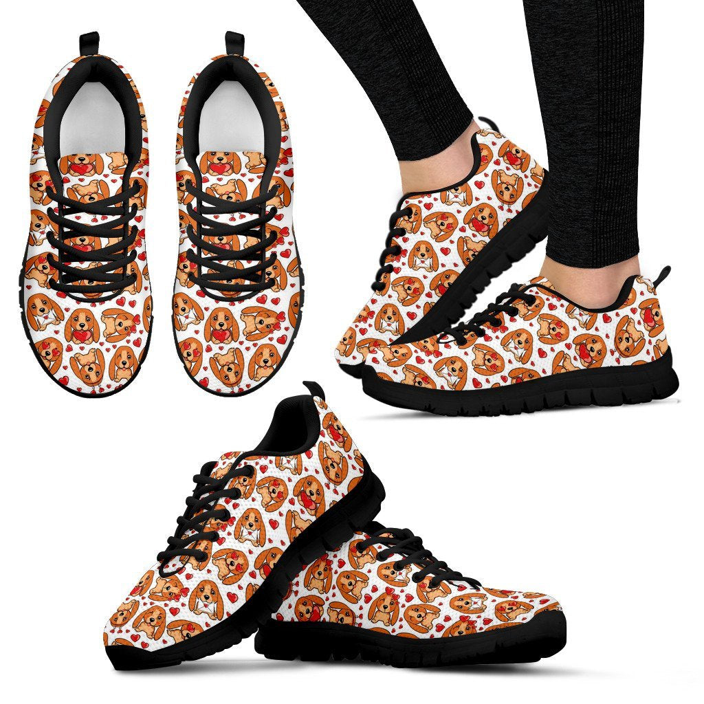 Pattern Print Basset Hound Dog Black Sneaker Shoes For Men Women-grizzshop