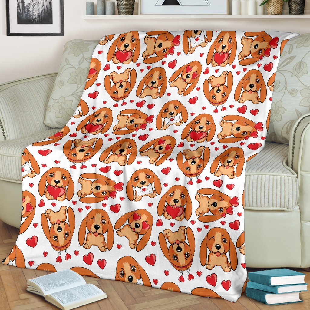 Pattern Print Basset Hound Dog Blanket-grizzshop