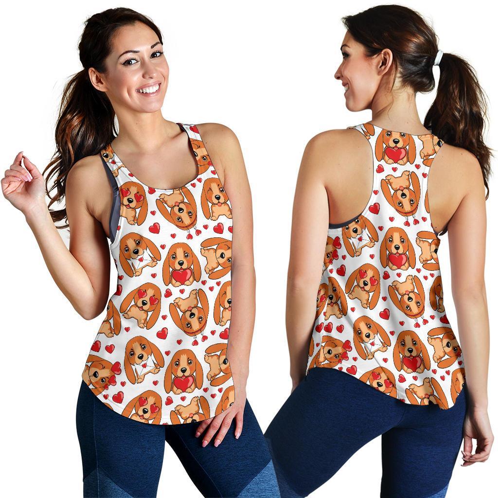 Pattern Print Basset Hound Dog Racerback Tank Tops-grizzshop