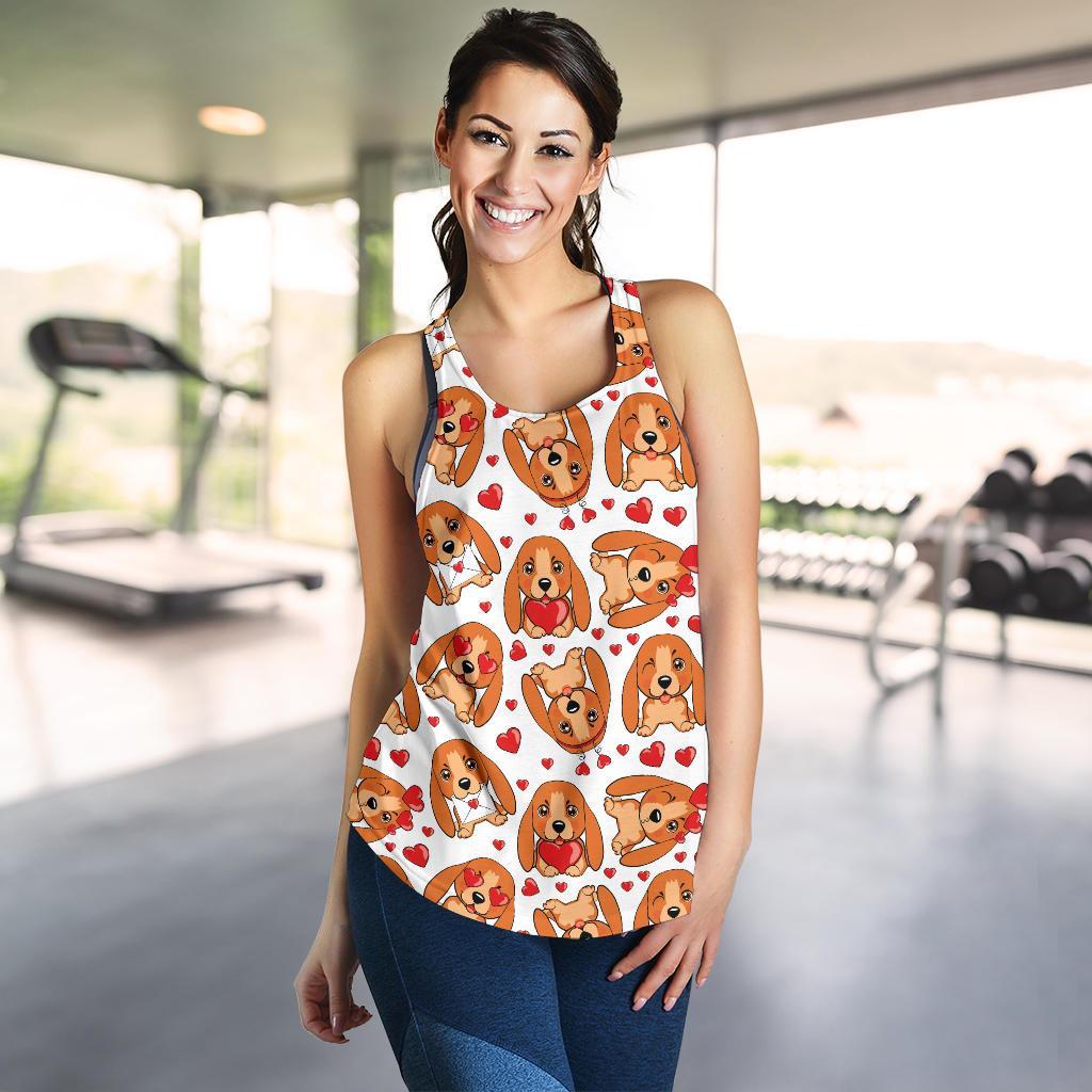 Pattern Print Basset Hound Dog Racerback Tank Tops-grizzshop