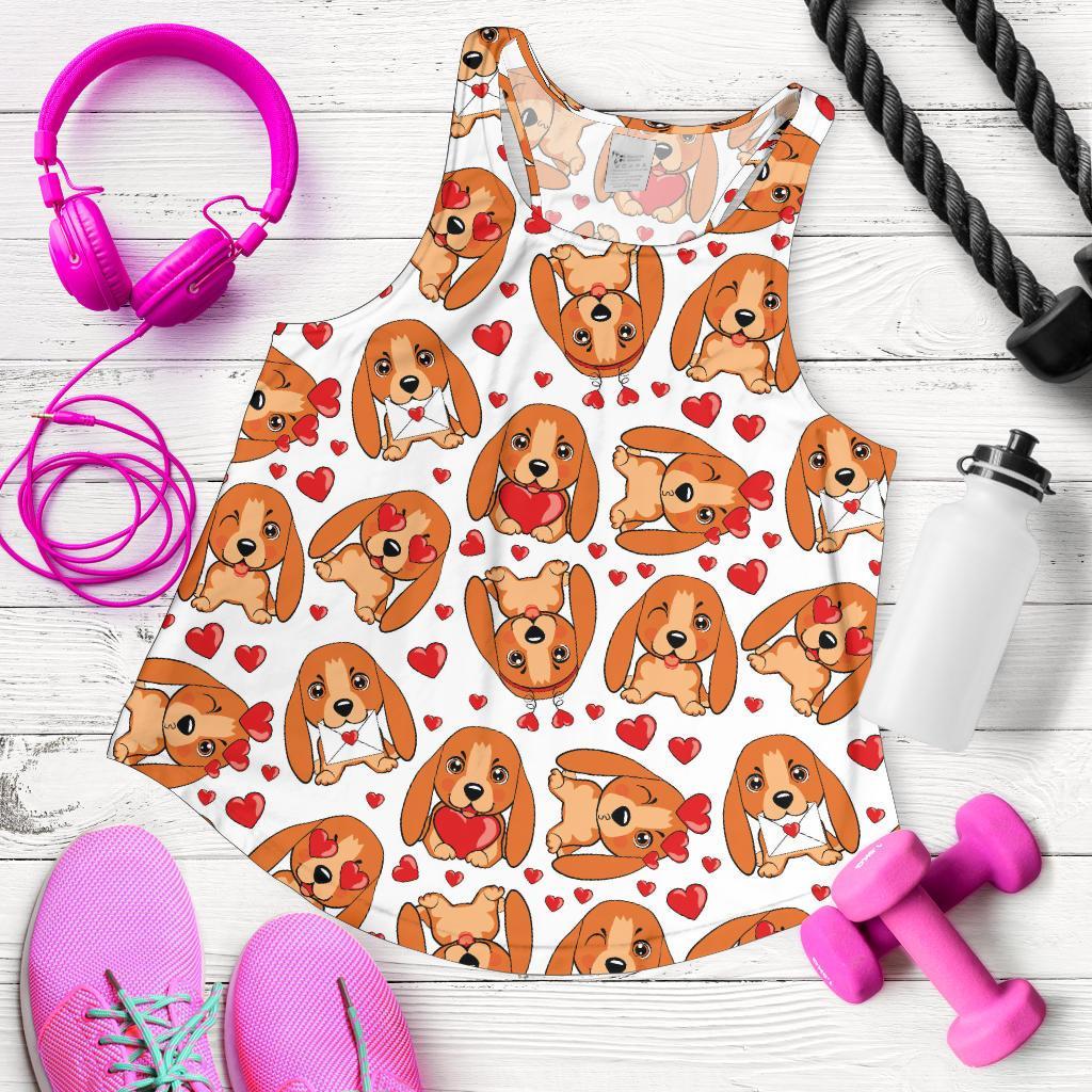 Pattern Print Basset Hound Dog Racerback Tank Tops-grizzshop
