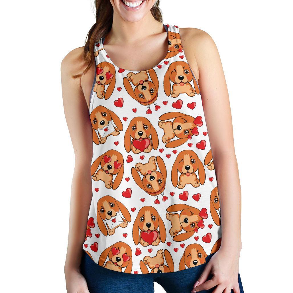 Pattern Print Basset Hound Dog Racerback Tank Tops-grizzshop