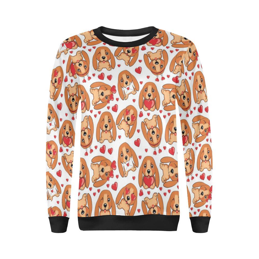 Pattern Print Basset Hound Dog Women Crewneck Sweatshirt-grizzshop