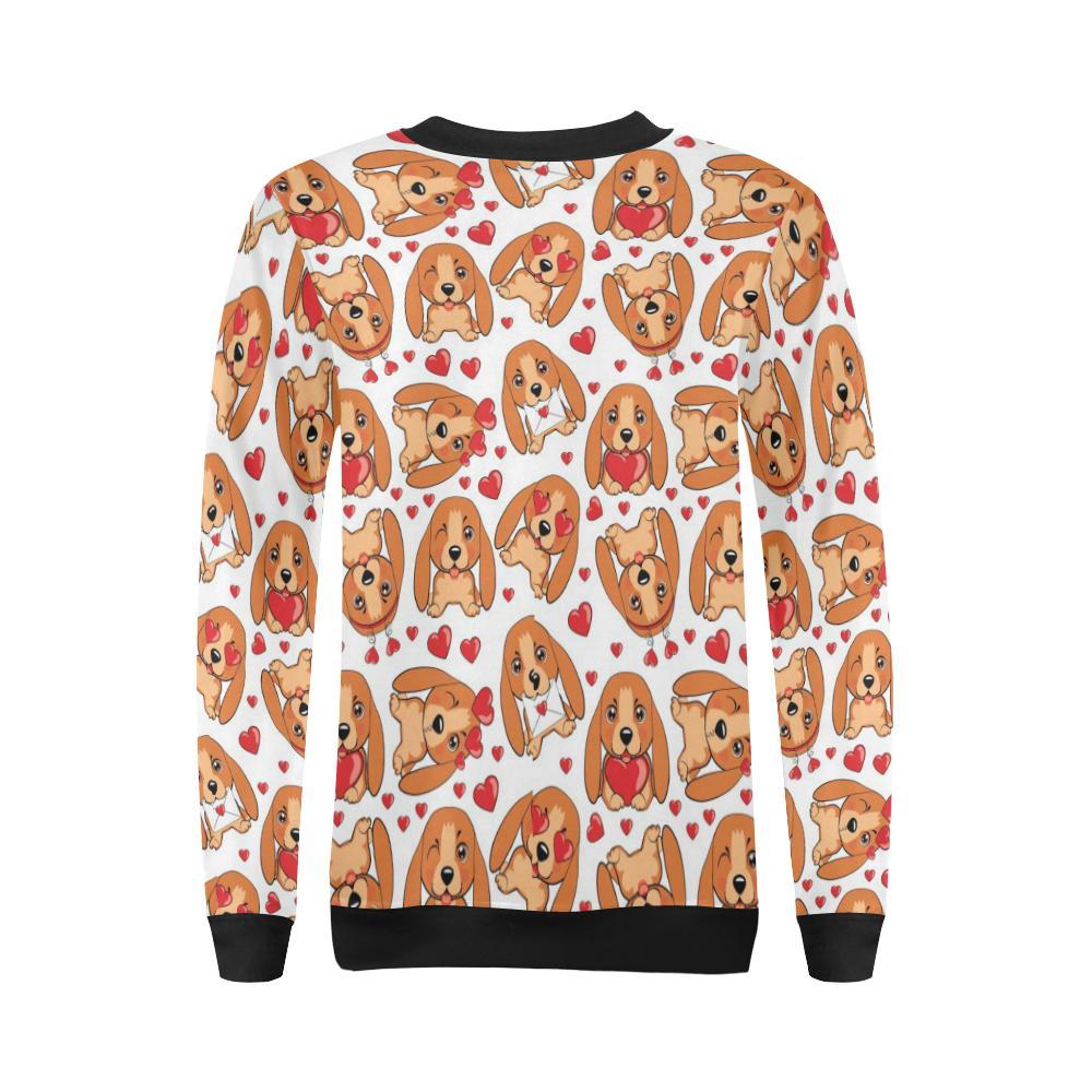 Pattern Print Basset Hound Dog Women Crewneck Sweatshirt-grizzshop