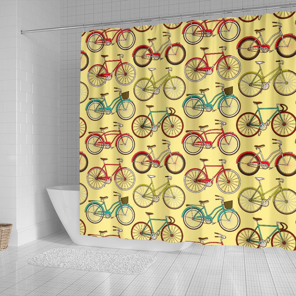 Pattern Print Bicycle Bathroom Shower Curtain-grizzshop