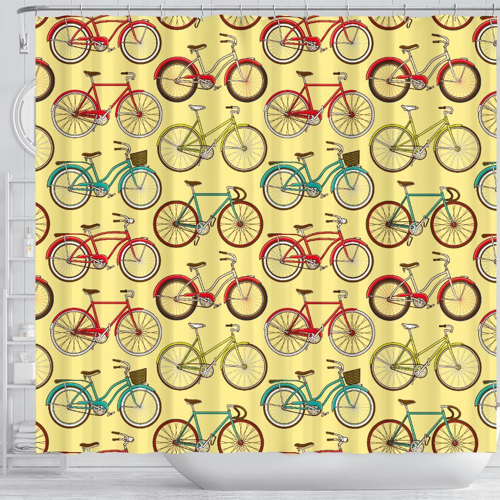 Pattern Print Bicycle Bathroom Shower Curtain-grizzshop