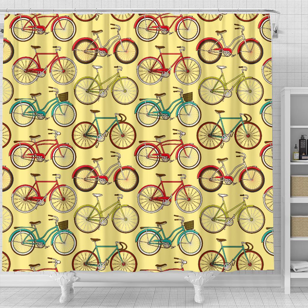 Pattern Print Bicycle Bathroom Shower Curtain-grizzshop