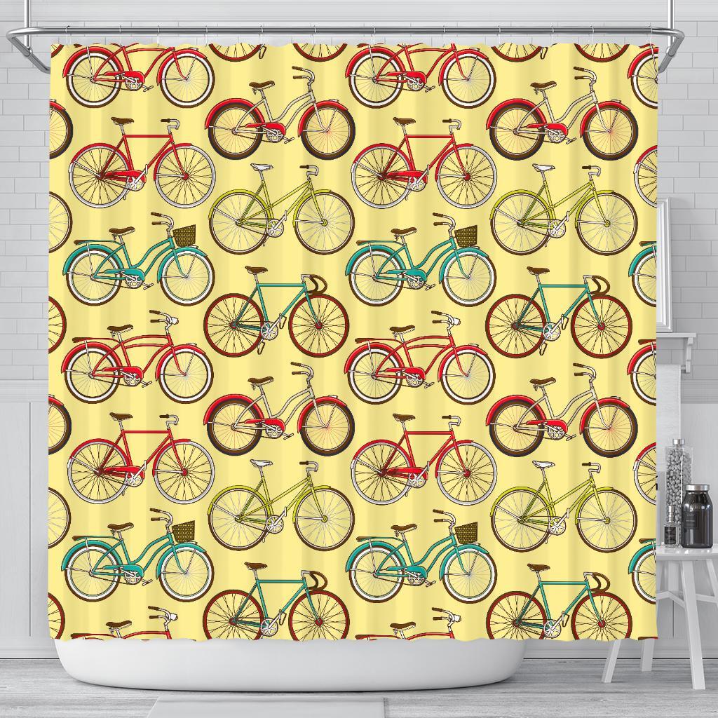 Pattern Print Bicycle Bathroom Shower Curtain-grizzshop