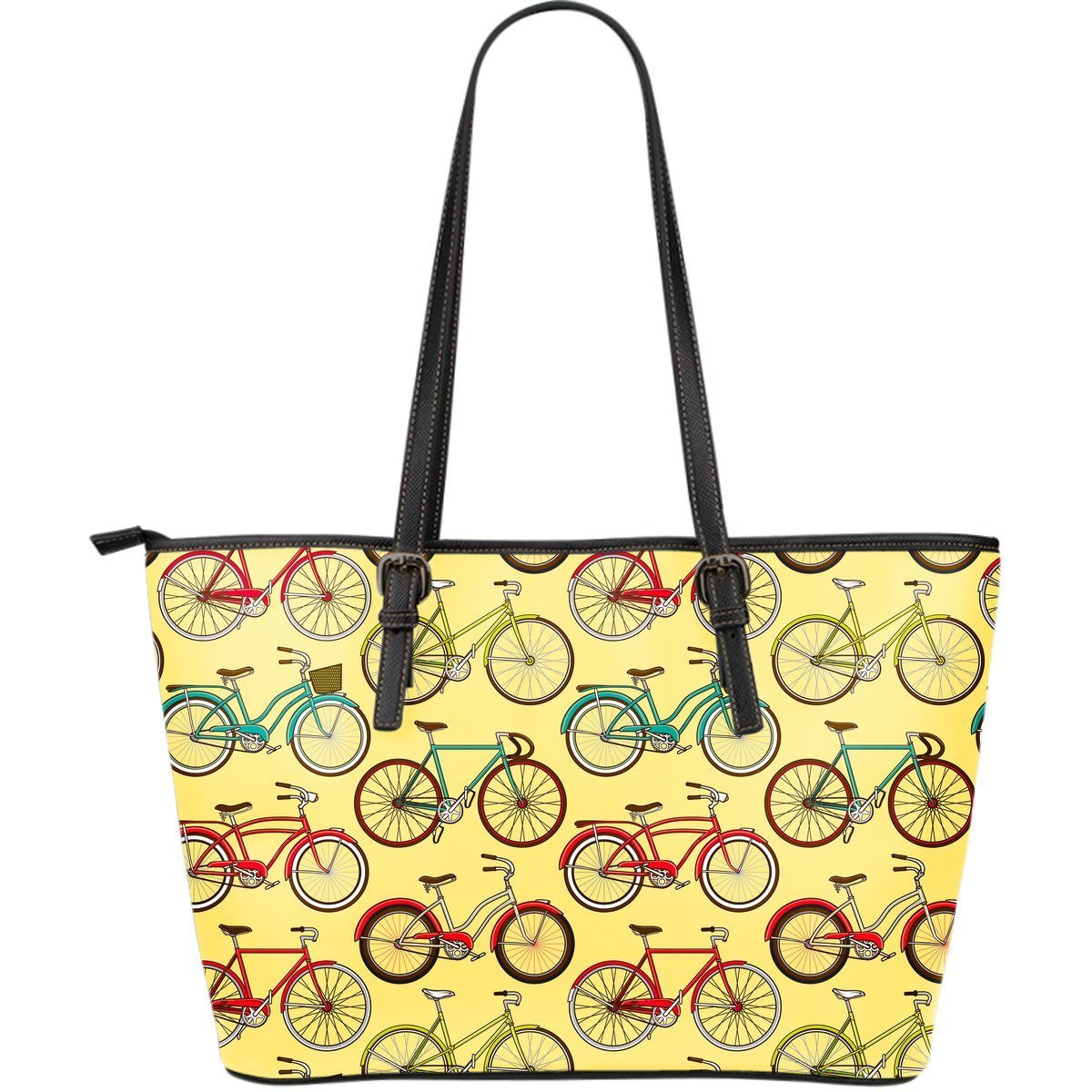Pattern Print Bicycle Leather Tote Bag-grizzshop
