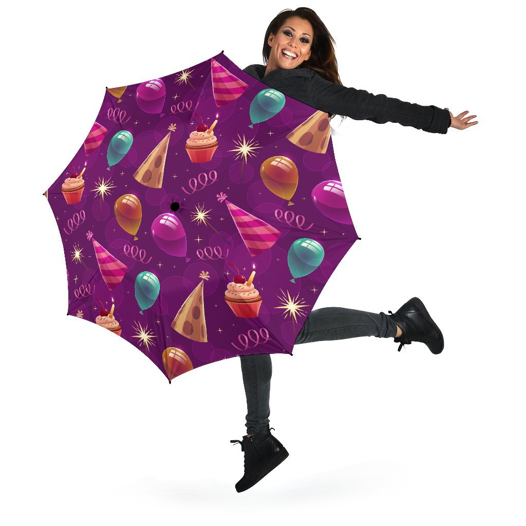 Pattern Print Birthday Automatic Foldable Umbrella-grizzshop