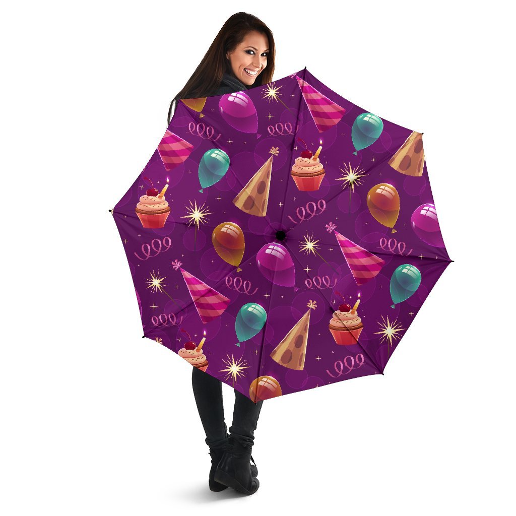 Pattern Print Birthday Automatic Foldable Umbrella-grizzshop