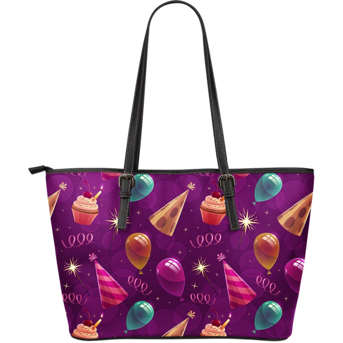 Pattern Print Birthday Leather Tote Bag-grizzshop