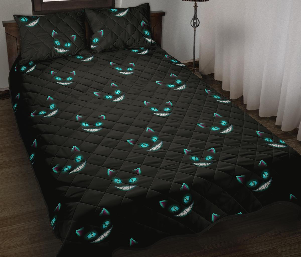 Pattern Print Black Cat Bed Set Quilt-grizzshop