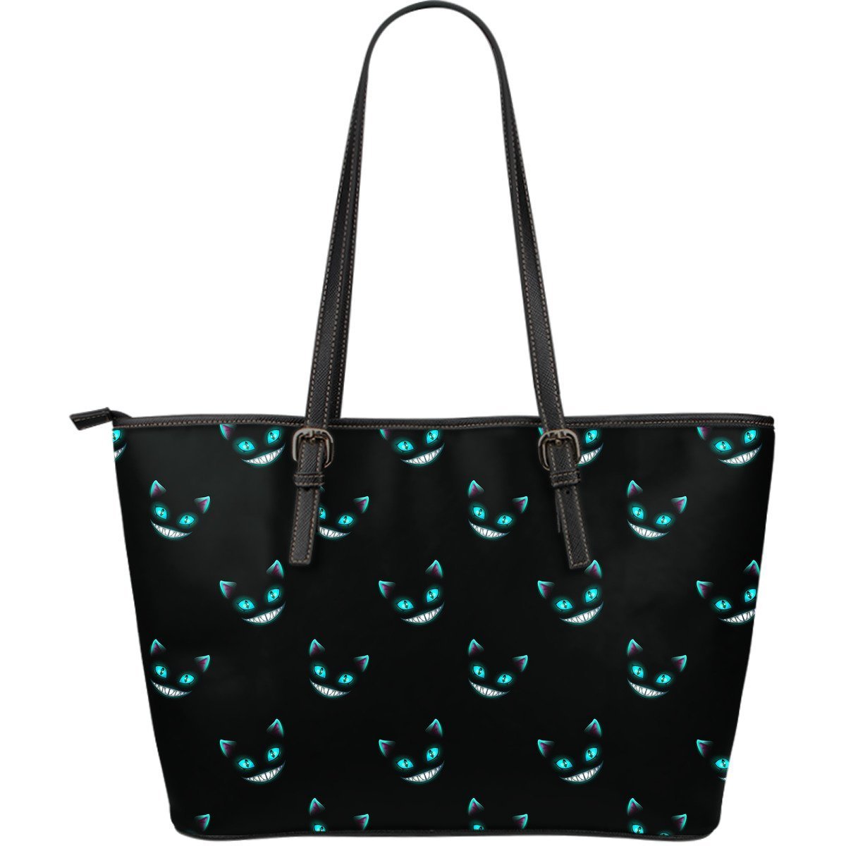 Pattern Print Black Cat Leather Tote Bag-grizzshop