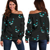 Pattern Print Black Cat Women Off Shoulder Sweatshirt-grizzshop