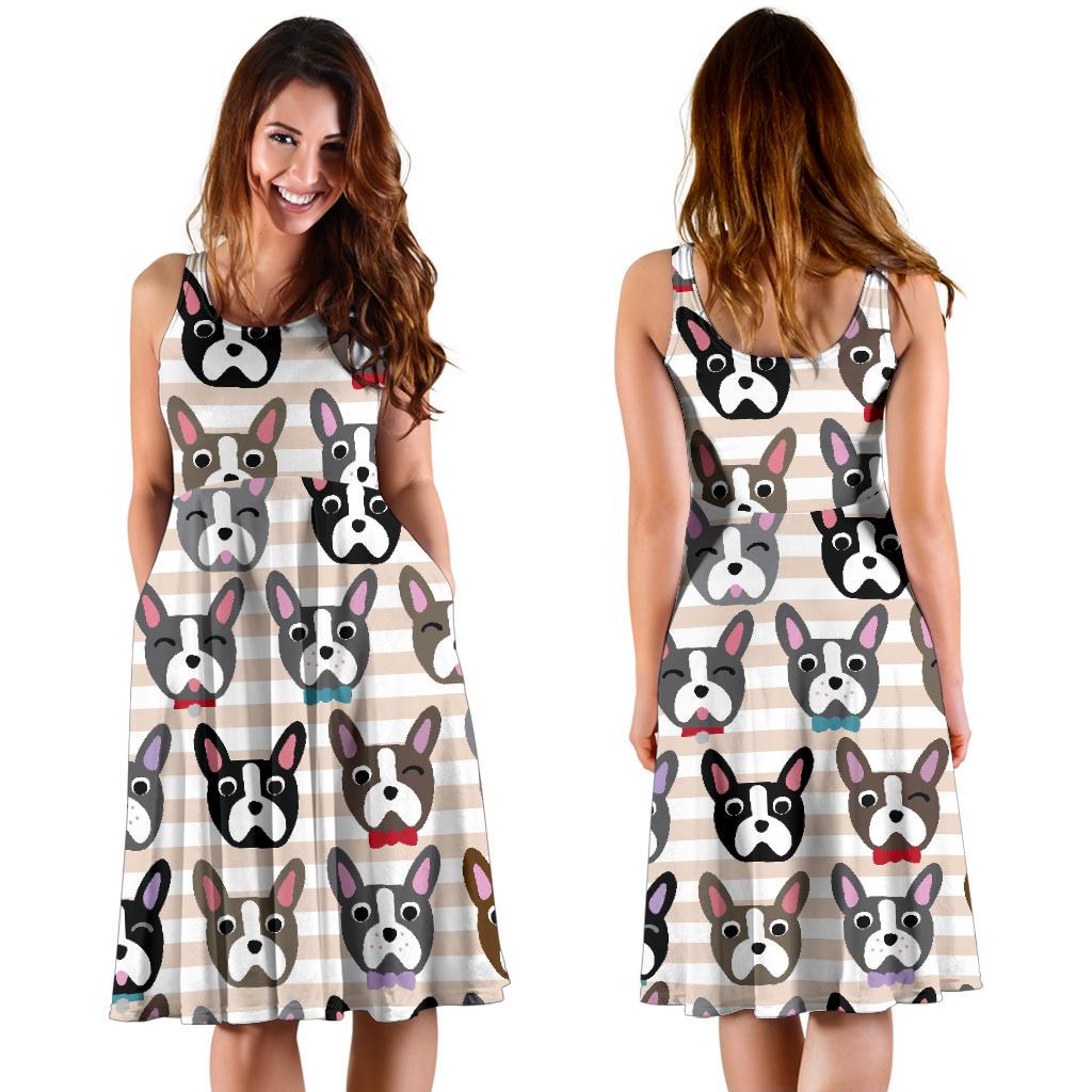 Pattern Print Boston Terrier Dress-grizzshop