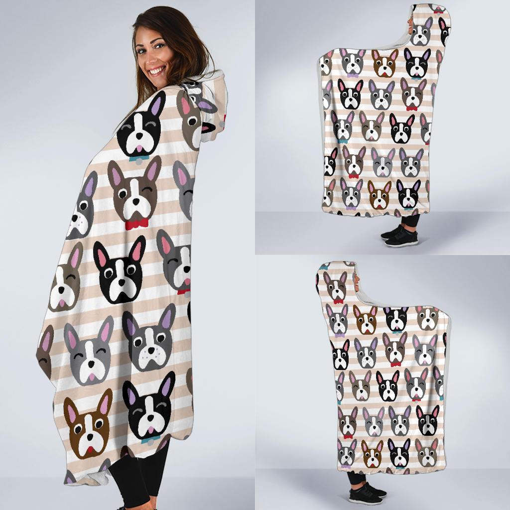 Pattern Print Boston Terrier Hooded Blanket-grizzshop