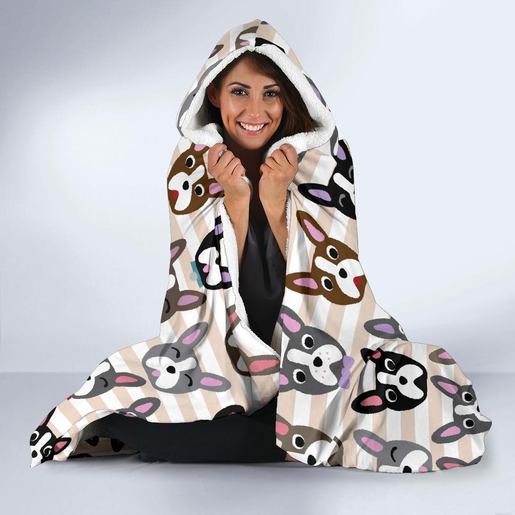 Pattern Print Boston Terrier Hooded Blanket-grizzshop