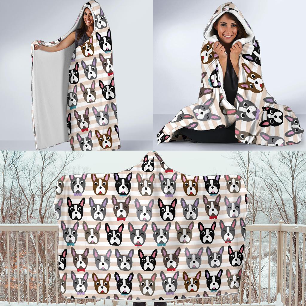 Pattern Print Boston Terrier Hooded Blanket-grizzshop