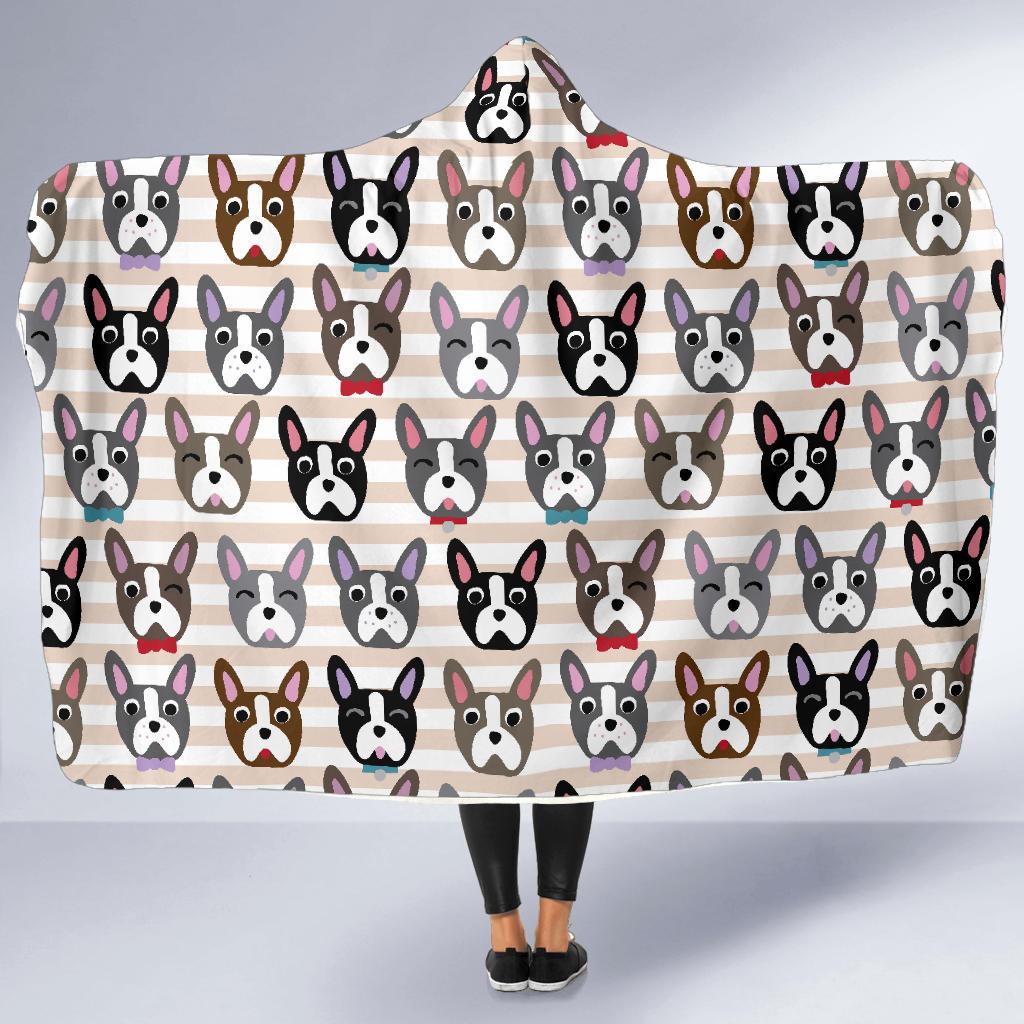 Pattern Print Boston Terrier Hooded Blanket-grizzshop