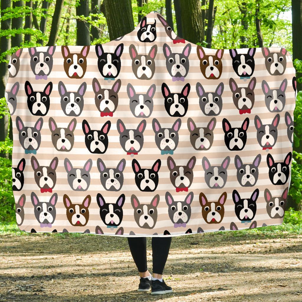 Pattern Print Boston Terrier Hooded Blanket-grizzshop