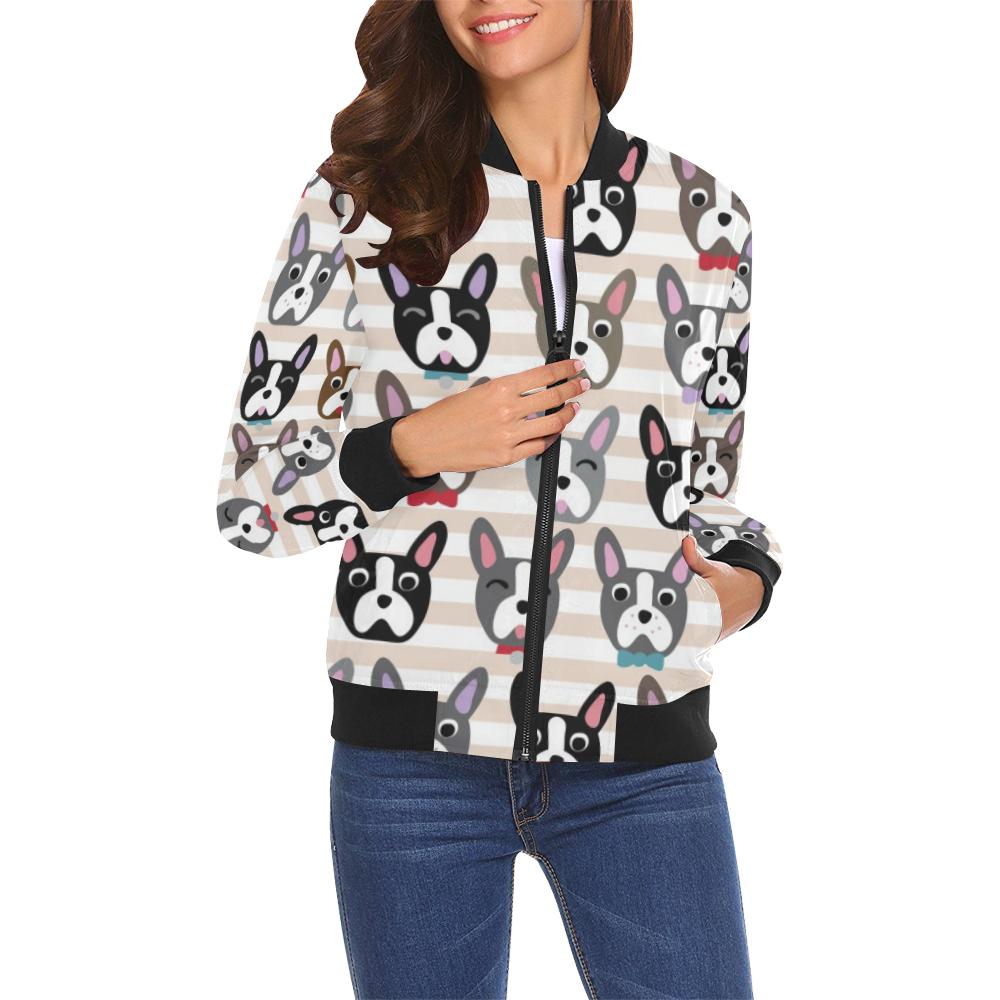 Pattern Print Boston Terrier Women Casual Bomber Jacket-grizzshop