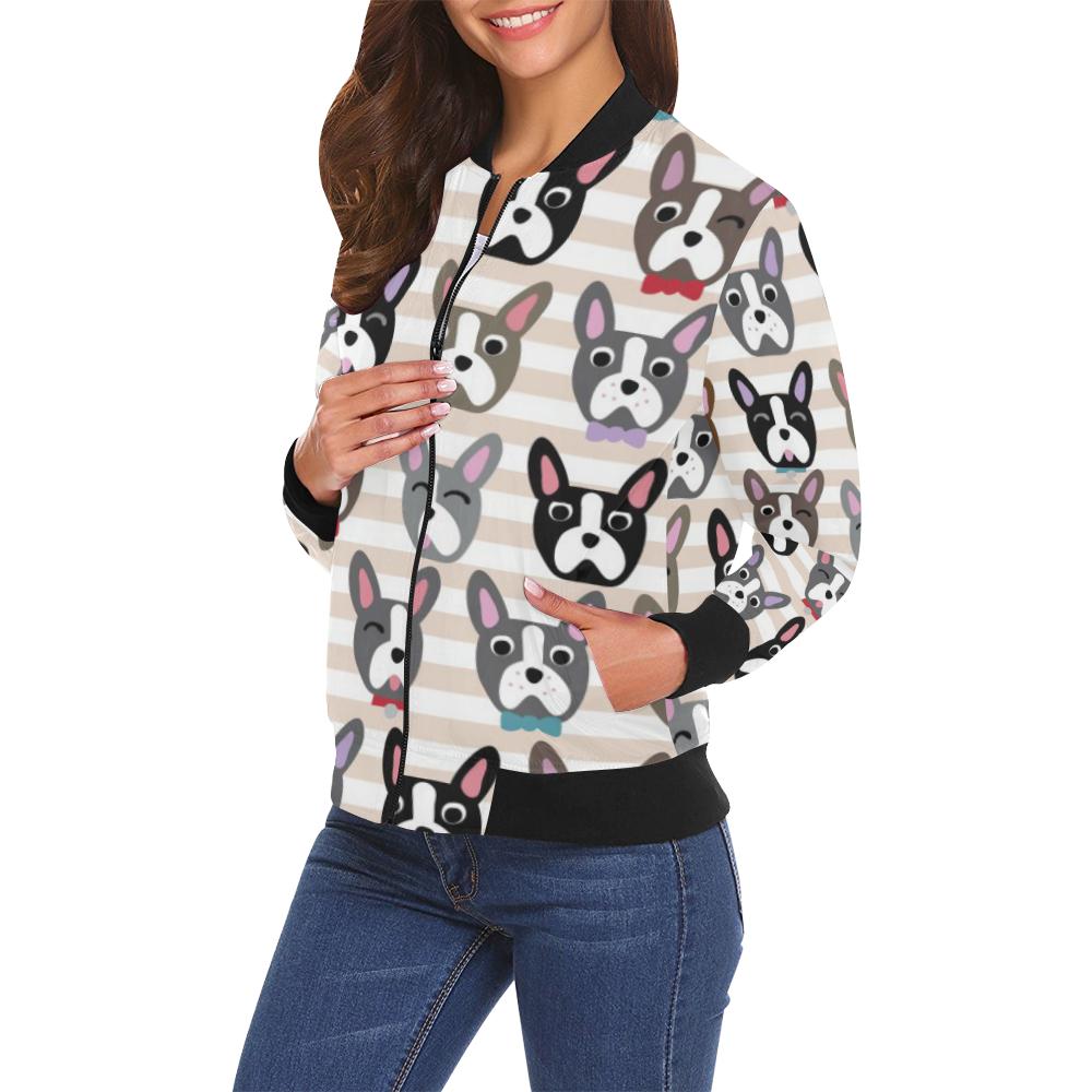 Pattern Print Boston Terrier Women Casual Bomber Jacket-grizzshop