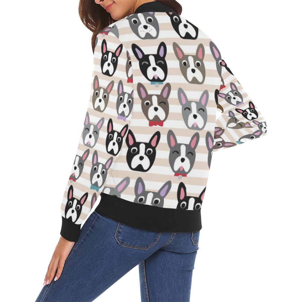 Pattern Print Boston Terrier Women Casual Bomber Jacket-grizzshop