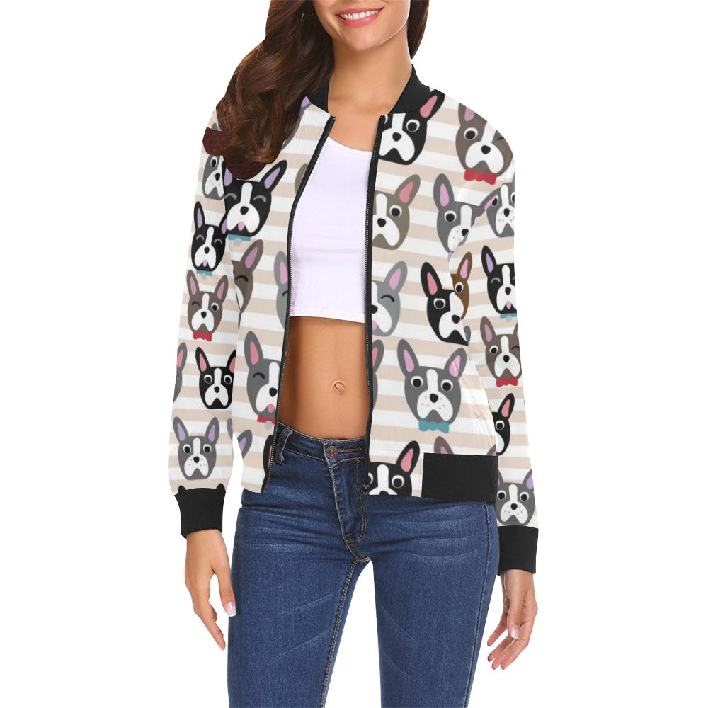 Pattern Print Boston Terrier Women Casual Bomber Jacket-grizzshop