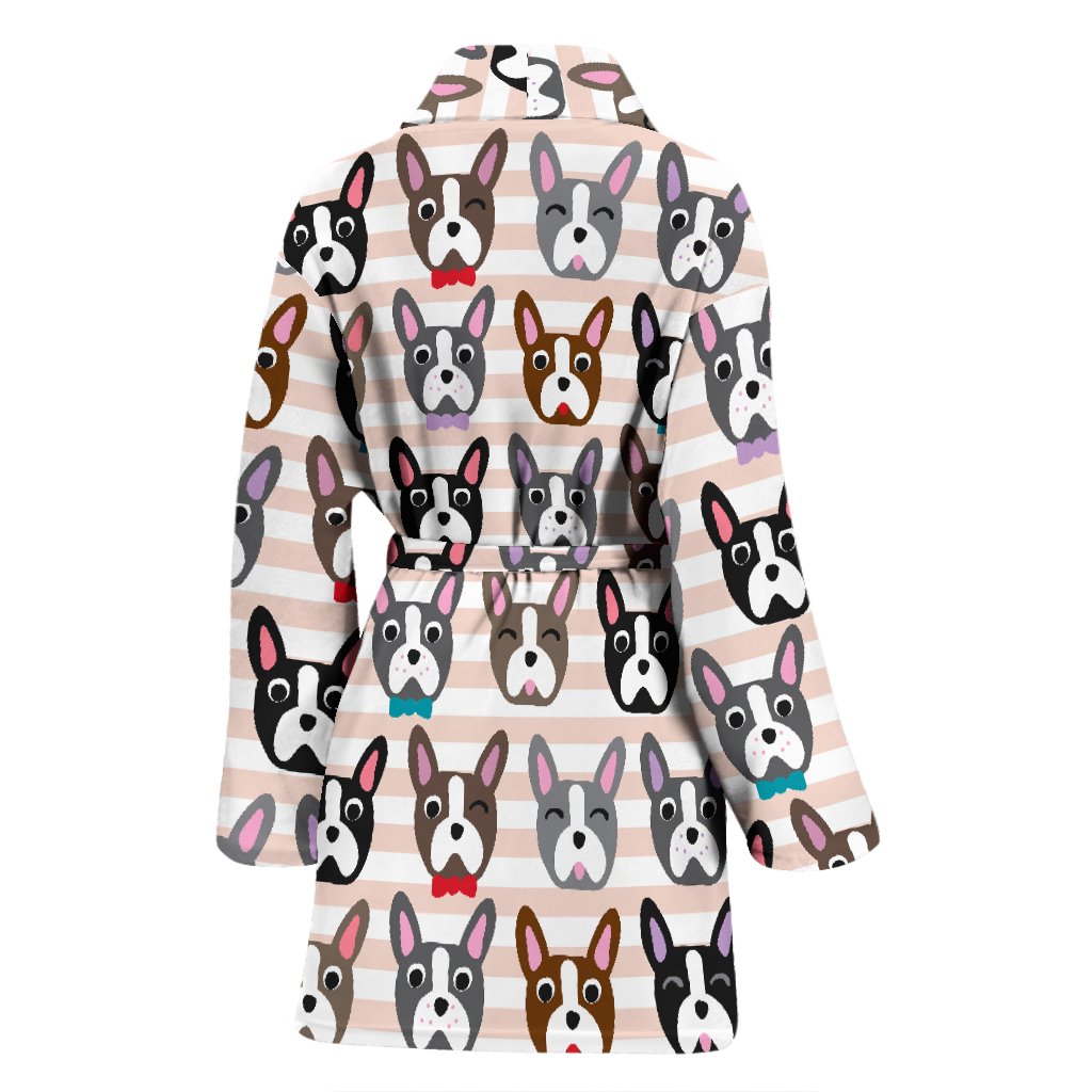 Pattern Print Boston Terrier Women Long Robe-grizzshop