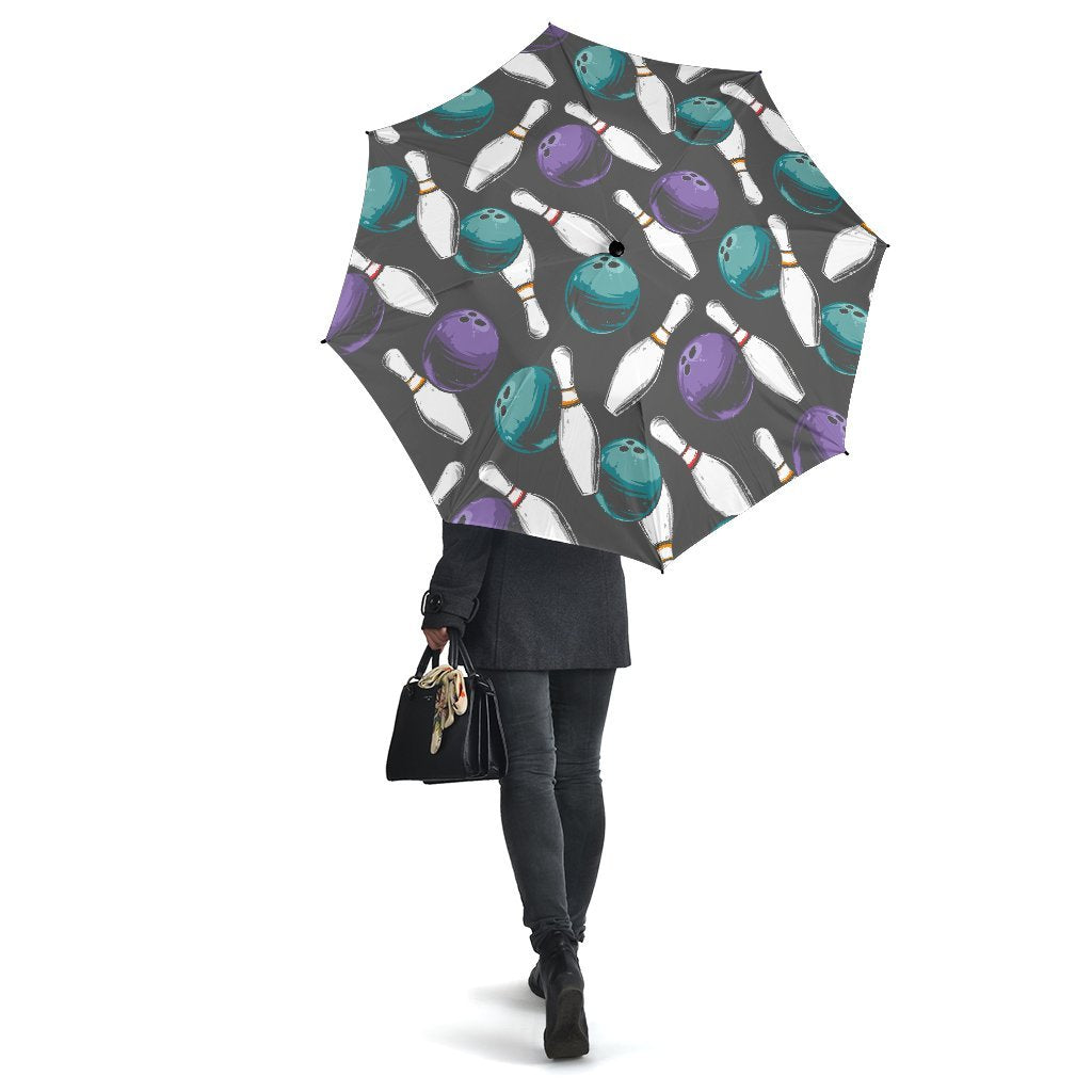 Pattern Print Bowling Automatic Foldable Umbrella-grizzshop