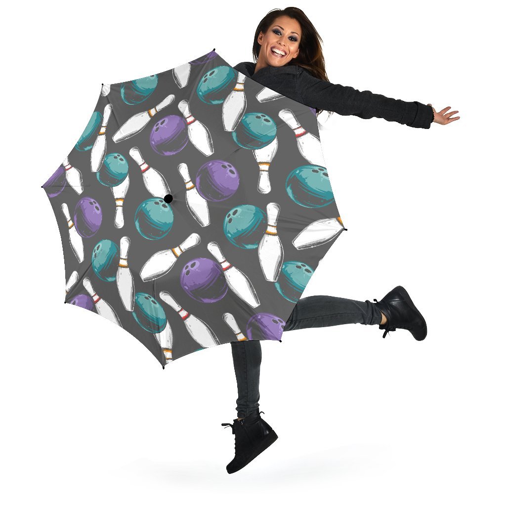 Pattern Print Bowling Automatic Foldable Umbrella-grizzshop